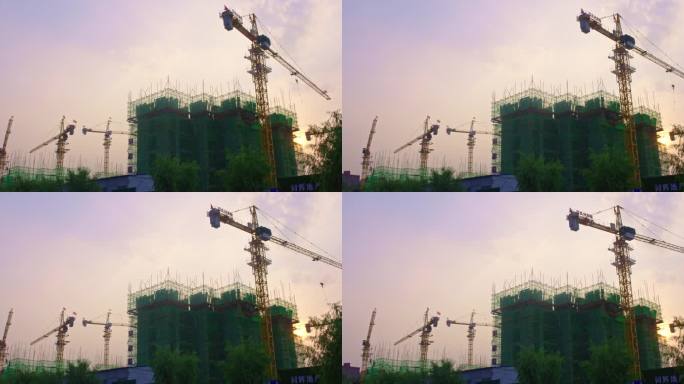 建筑工地上施工建设的塔吊设备