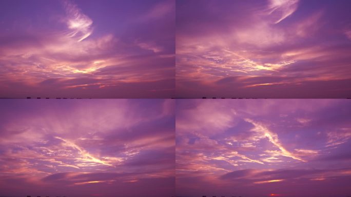 粉色日出，粉色天空，卡通云，唯美朝阳