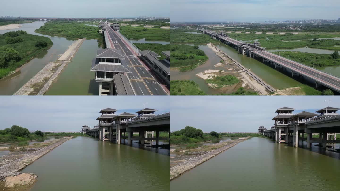 渭河生态景区灞渭桥4k航拍大桥2