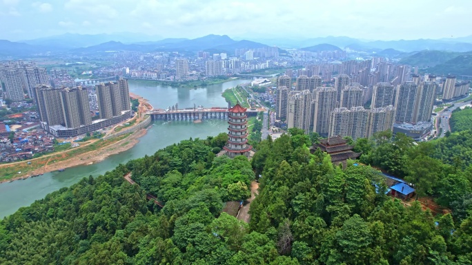 航拍建瓯城市大景 云际山公园 善见塔