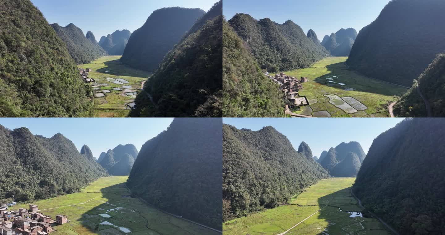 贵州荔波茂兰山脉田野村庄航拍4K