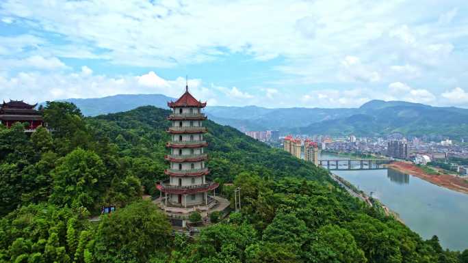 航拍建瓯城市大景 云际山善见塔