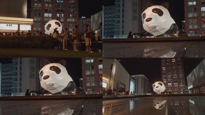 成都IFS熊猫雕塑夜景素材