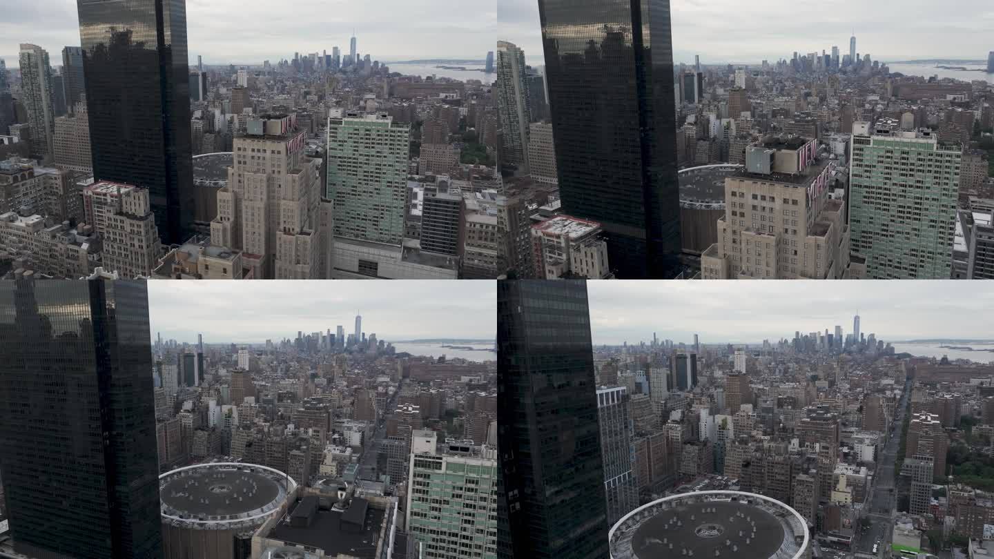 城市航拍纽约曼哈顿宾夕法尼亚区摩天大楼