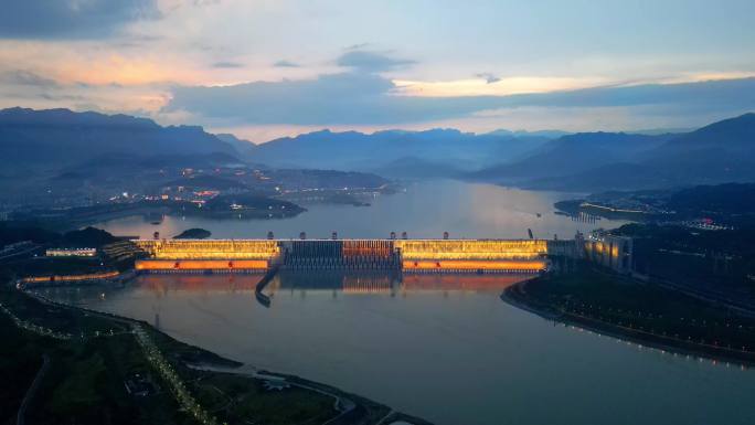 长江三峡大坝最新夜景4K原创可商用航拍