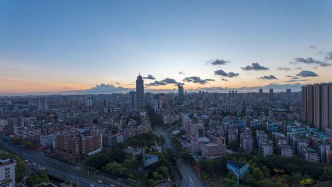 最新佛山禅城区地标建筑日出延时