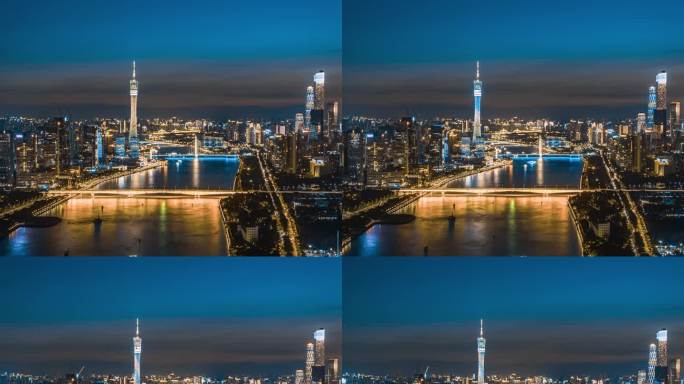广州城市夜景航拍大气延时摄影
