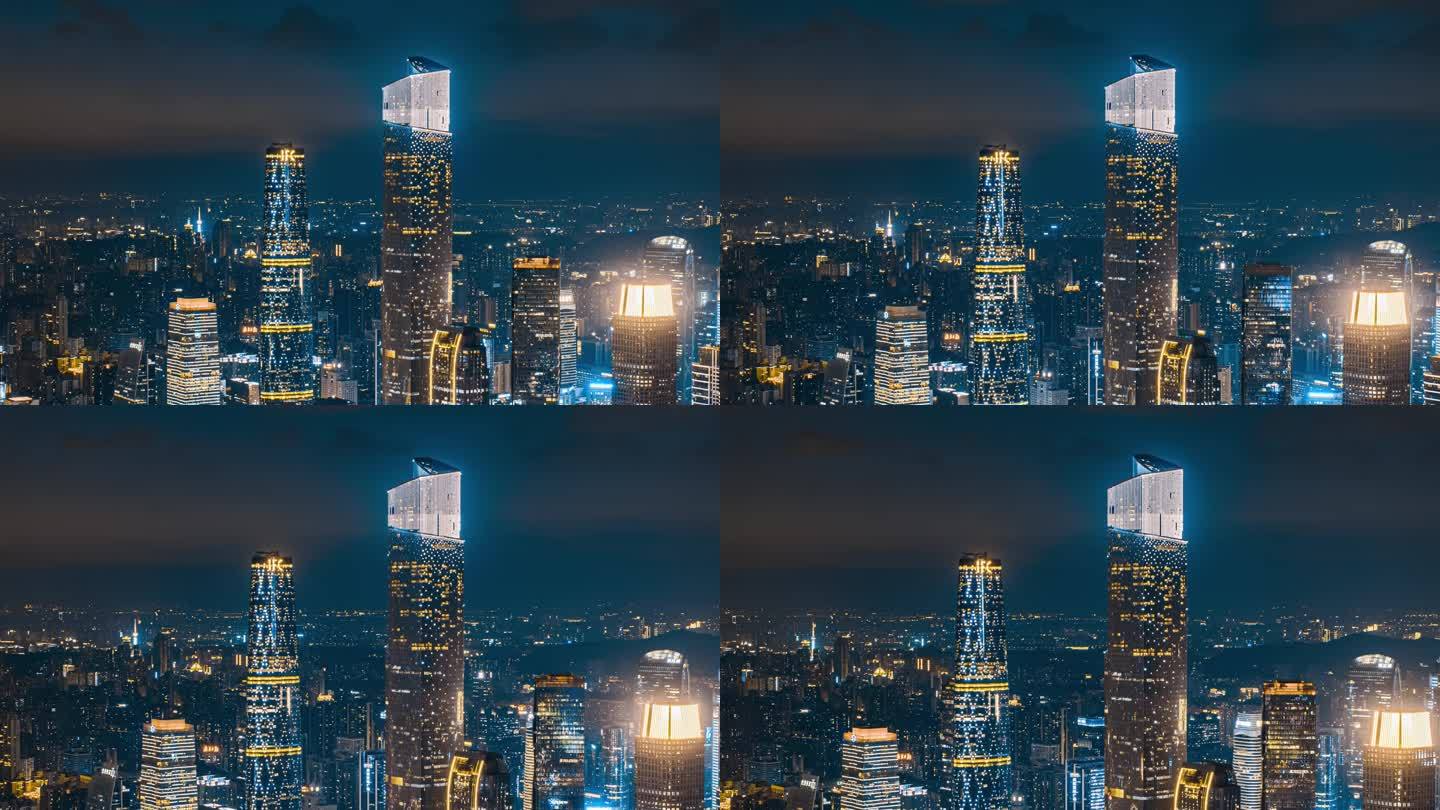 广州城市夜景航拍大气延时摄影