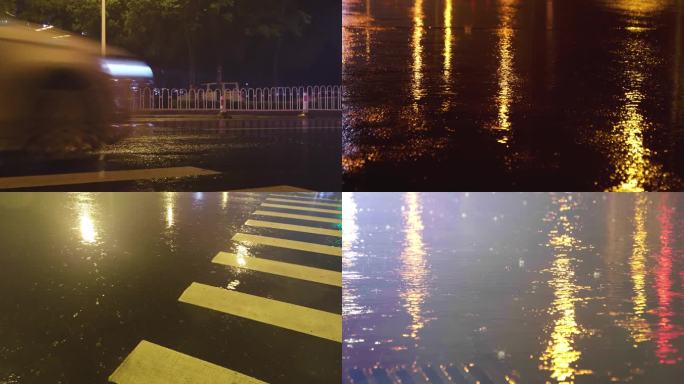 下雨天下班行人雨夜空镜b