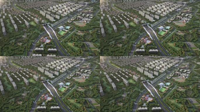 鸟瞰大型社区区位绿化三维动画