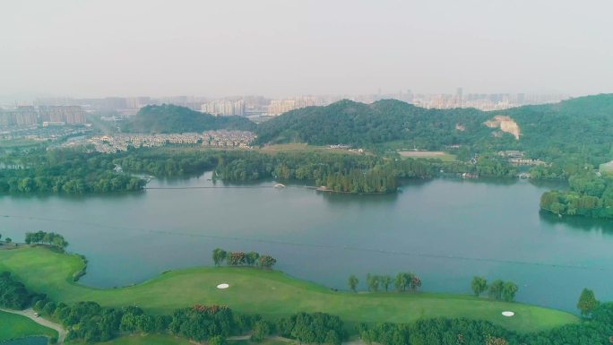 4k航拍绍兴鉴湖风景