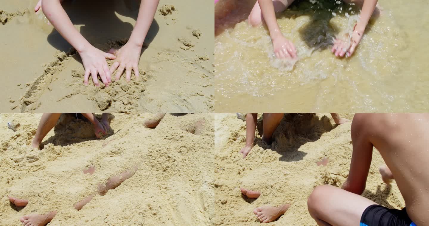 小朋友沙滩玩沙子