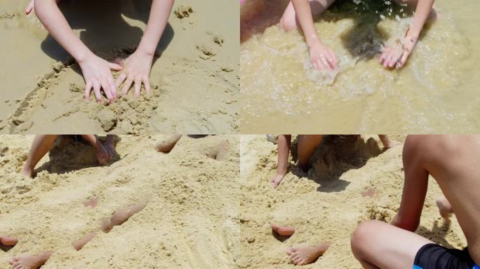 小朋友沙滩玩沙子