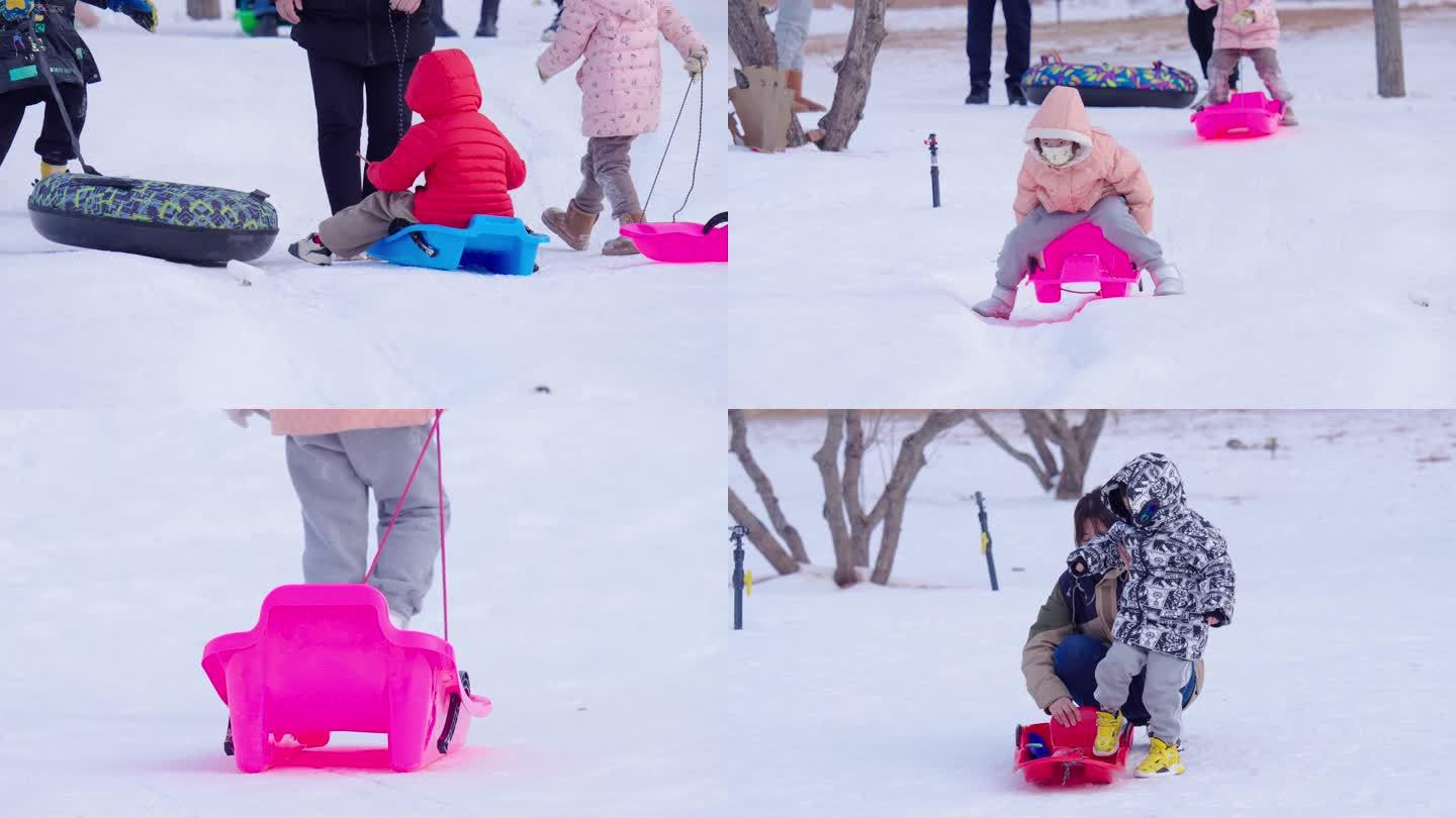 冬天小孩滑雪玩耍滑雪摔倒8K