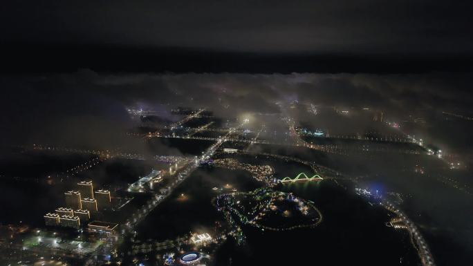 云雾下的盐城南海未来城之中华海棠园