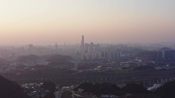 山中城市 高楼大厦 夕阳 日落 贵阳金阳