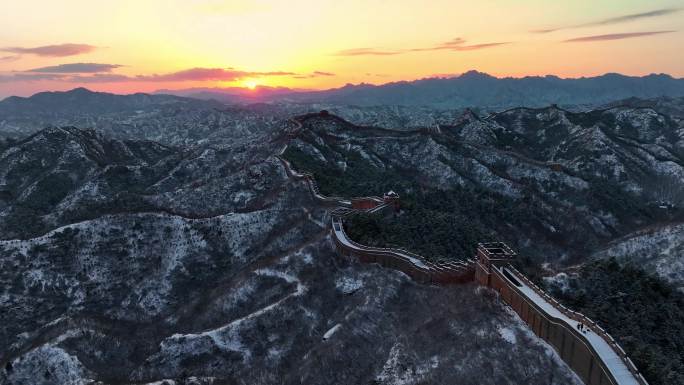 4K金山岭雪后日落航拍