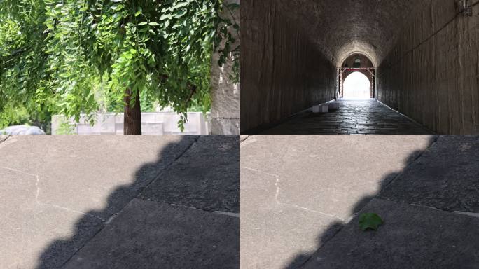 【4K】实拍城墙拱门、树叶、路面影子