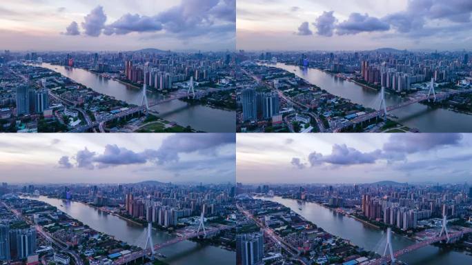 广州鹤洞大桥和白鹅潭城市天际线延时航拍