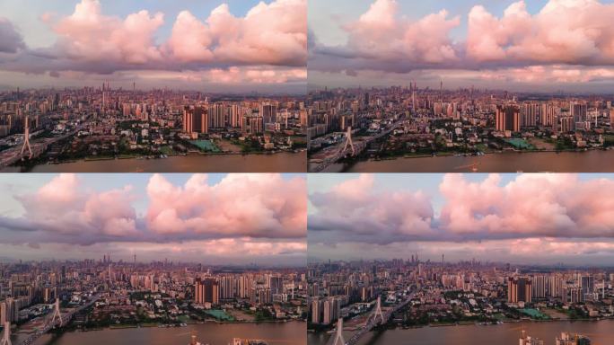 广州鹤洞大桥和城市天际线黄昏延时航拍4k