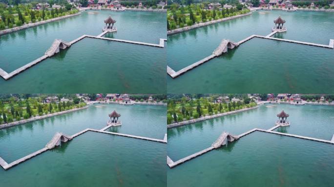 辉县2021年7月百泉湖景色环绕湖心桥1