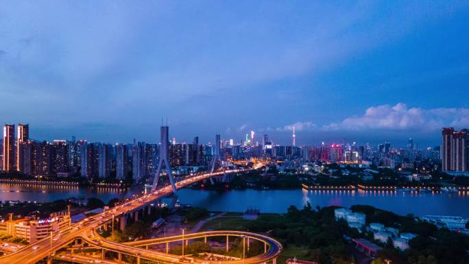 广州鹤洞大桥繁忙车流夜景延时摄影航拍4k