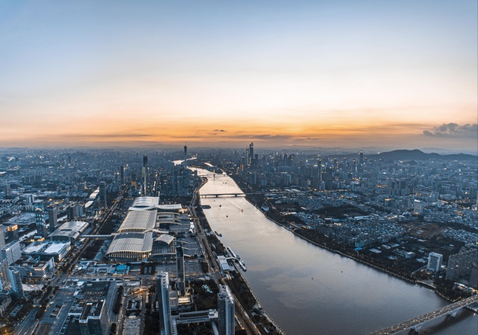 广州城市夜景航拍晚霞大气延时摄影