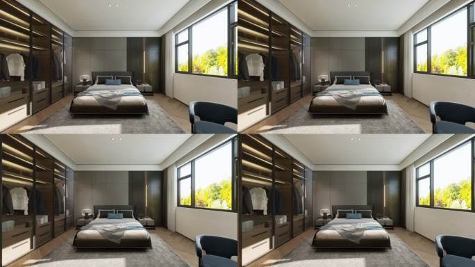 现代主卧室内装修三维动画