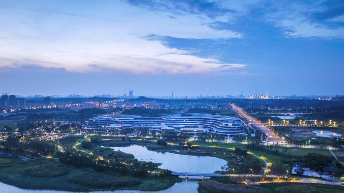 九江市鄱阳湖生态科技城傍晚航拍延时