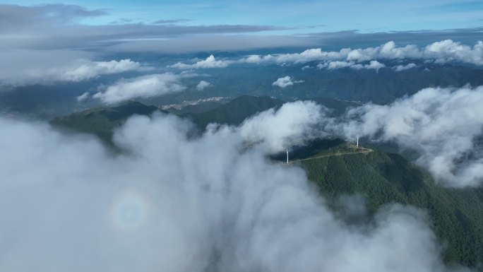 广东 云浮 罗定风车山 云海 山川 风车