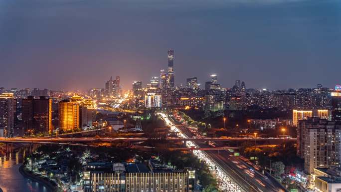 北京立交夜景车流延时