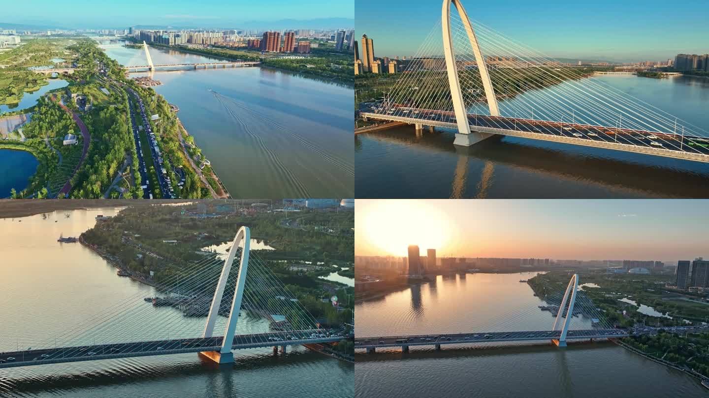 4K航拍浐灞生态区彩虹桥