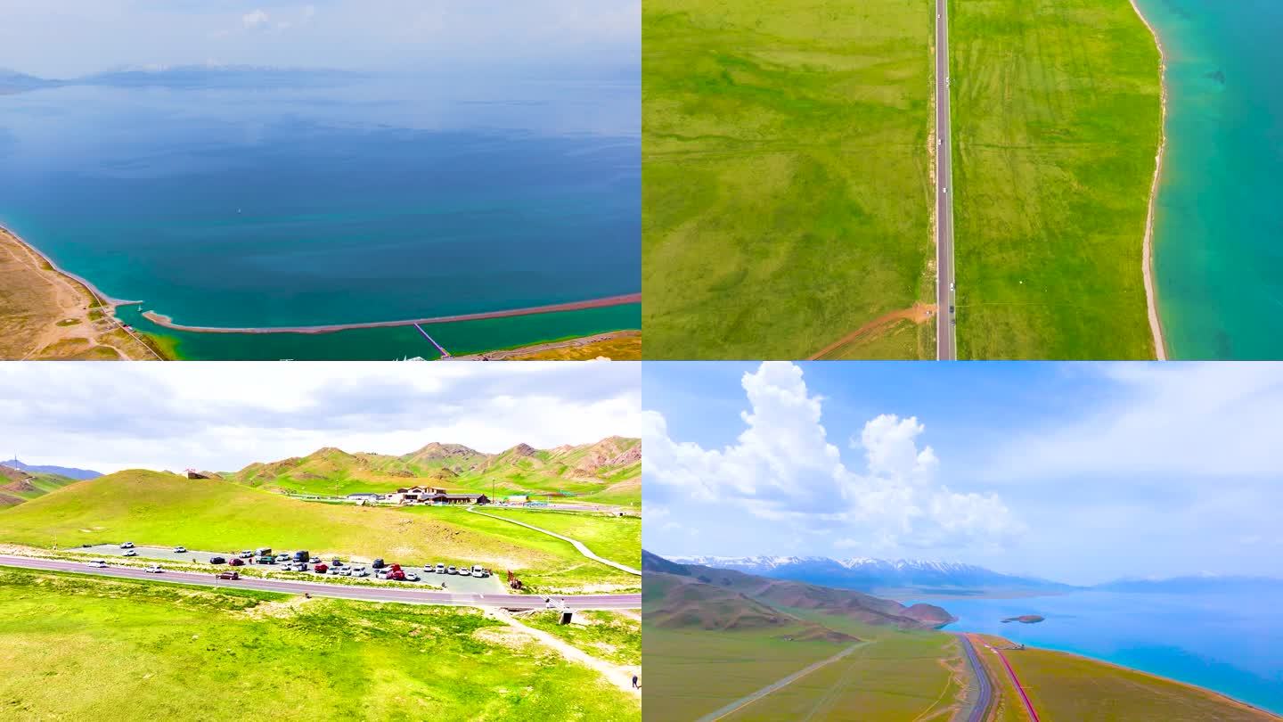 4K航拍新疆赛里木湖湖泊镜面美景