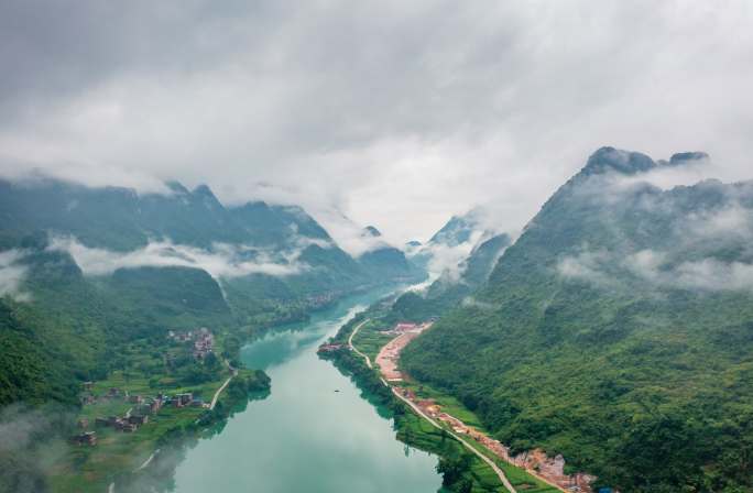 广西山区 红水河云海航拍延时