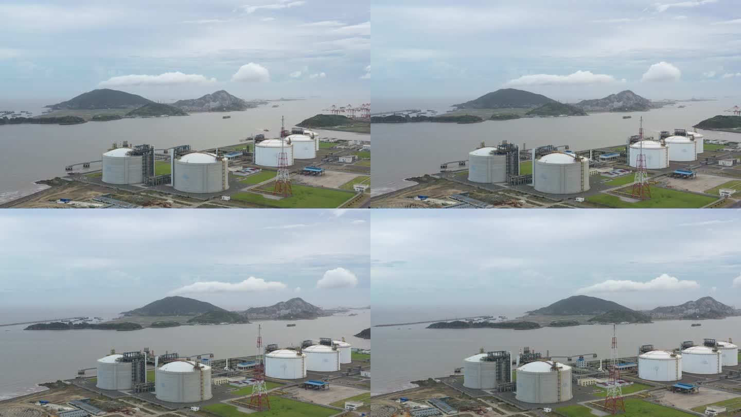 4K原素材-航拍上海LNG液化天然气储罐