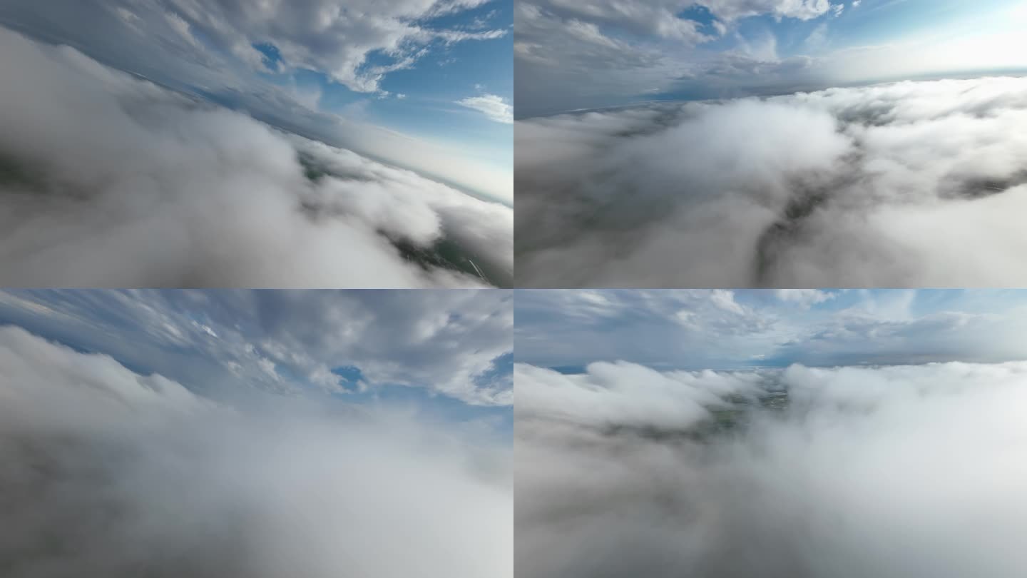 大气开场镜头无人机在云端穿梭飞行