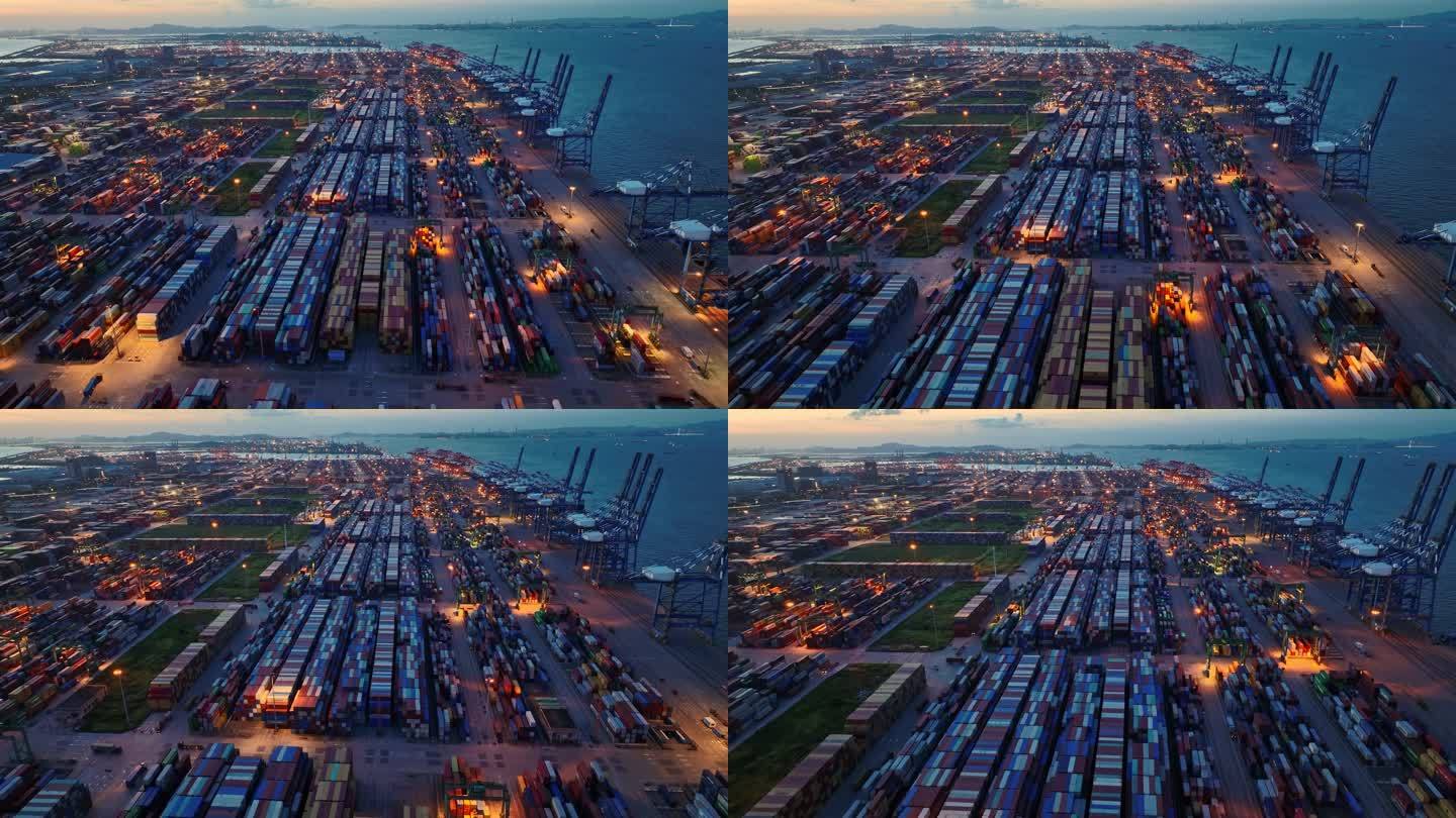 4k广州南沙港大景货运码头集装箱航拍