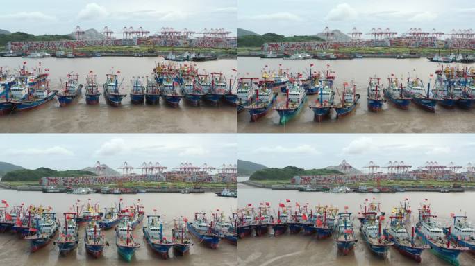 4K原素材-上海洋山海港码头、东海休渔期