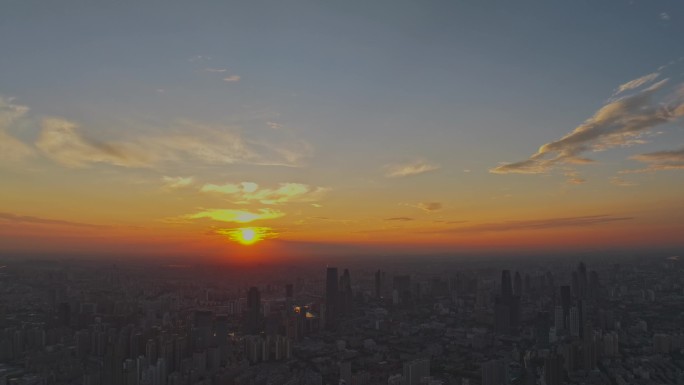 天津日出航拍延时