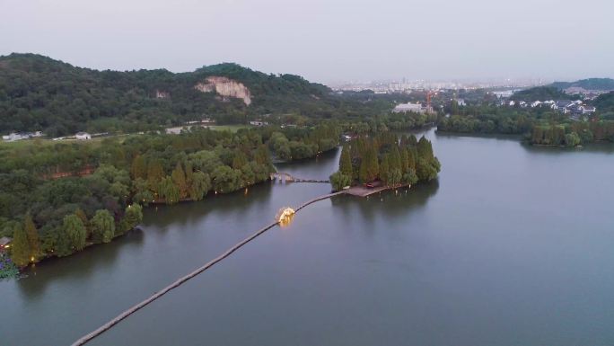 4k航拍绍兴鉴湖风景