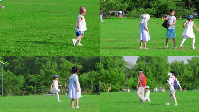小孩在草地上奔跑玩耍升格素材4K