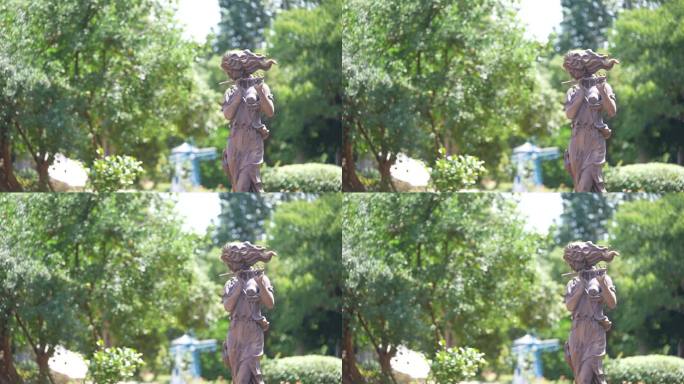 公园雕塑雕像塑像艺术女孩横笛实拍原素材