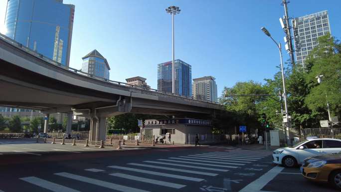 首都高架桥北京地标清晨行人稀少高温炎热