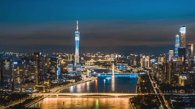 广州城市夜景航拍大气延时摄影