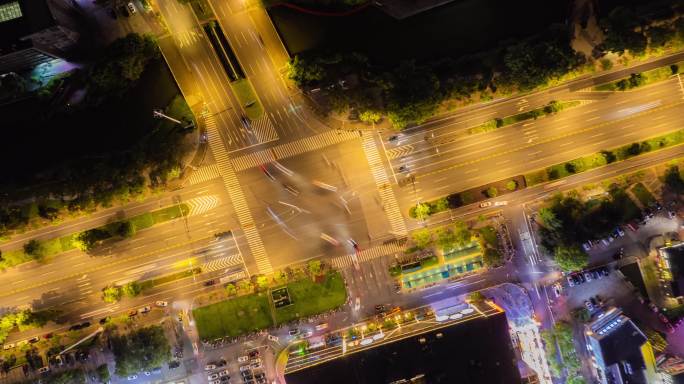 花桥十字路口夜景航拍延时