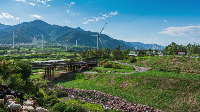 安宁河 农田 风力发电 高架桥 高铁4K