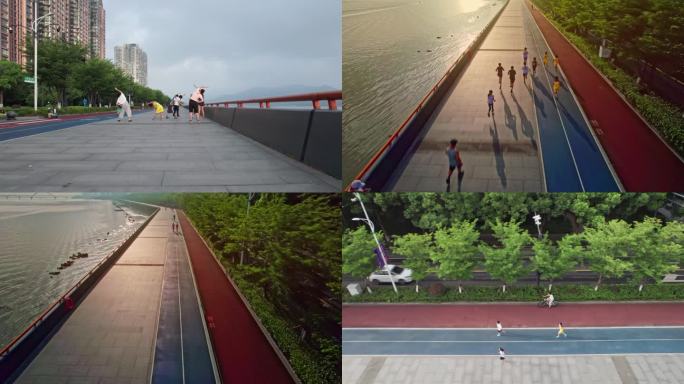【合集】杭州滨江江边跑道 奔跑的孩子