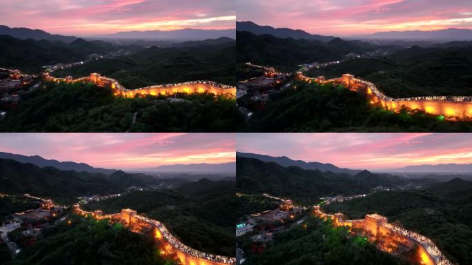 航拍北京延庆八达岭长城夜景