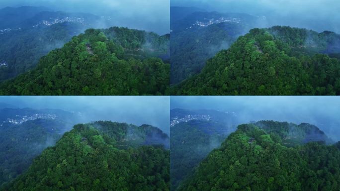 4K航拍大自然风景树林山川云雾村庄