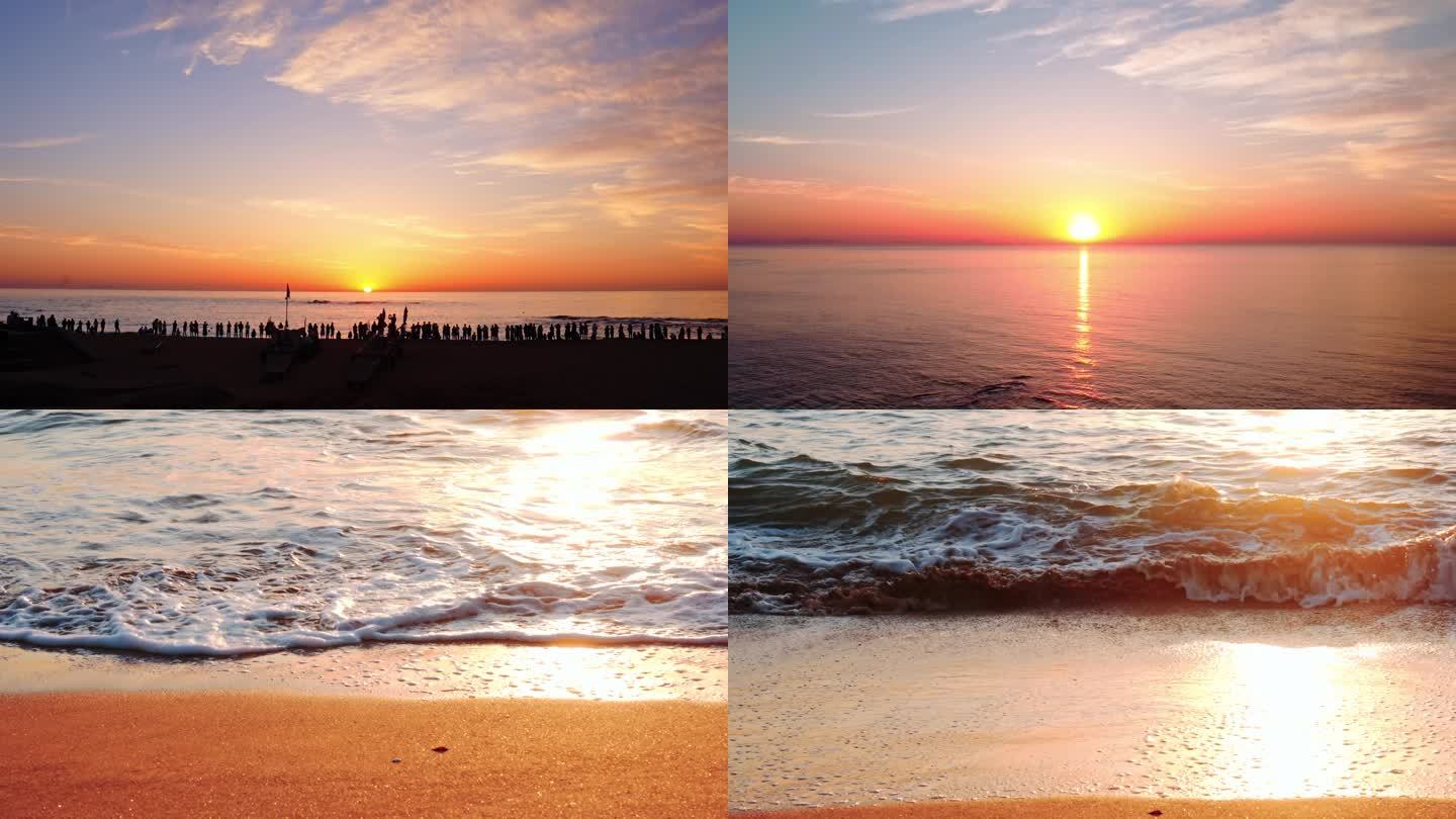 海边、日出、延时、剪影